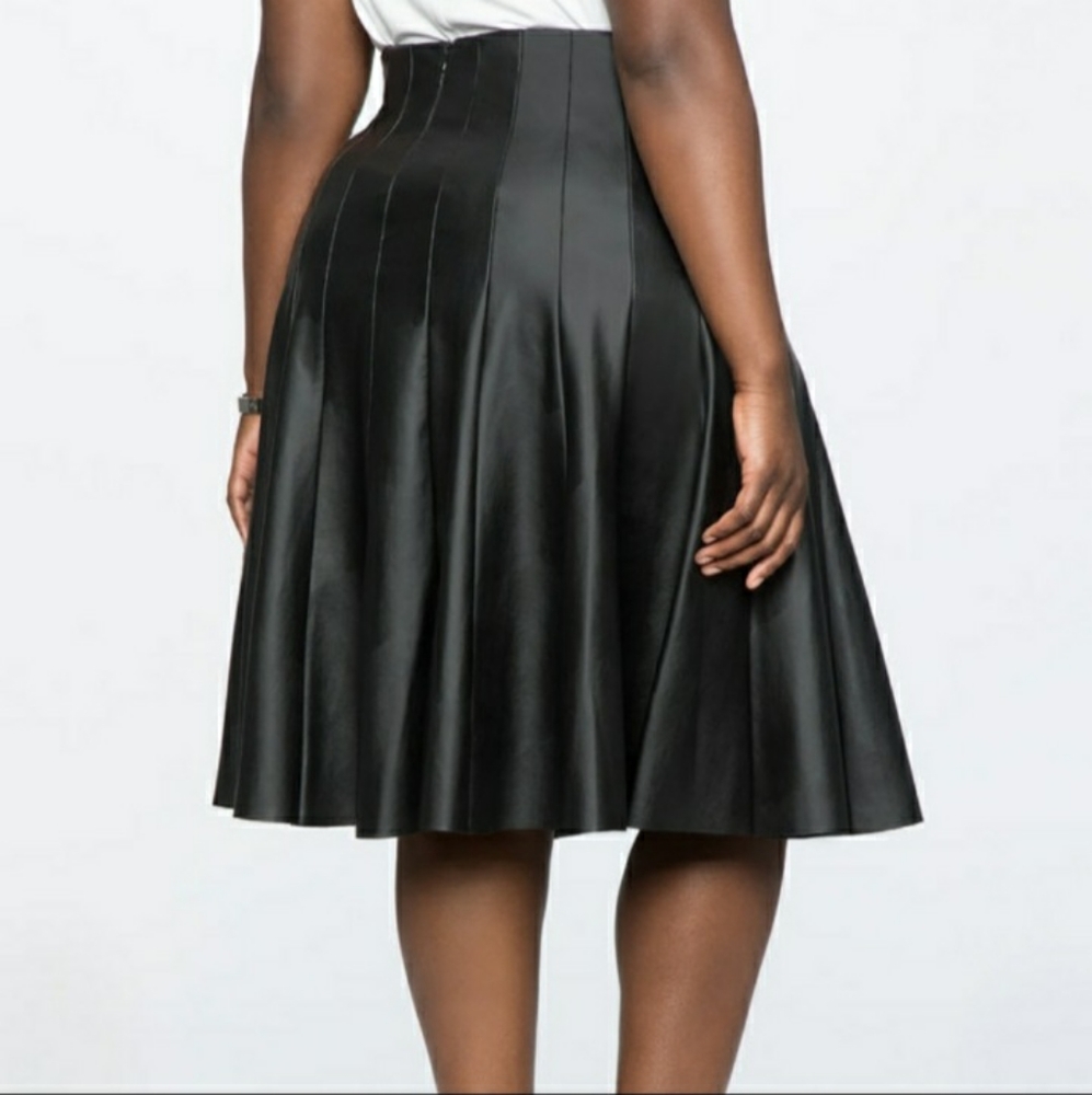 Eloquii Faux Leather Black Pleated Skirt - Picture 3 of 10